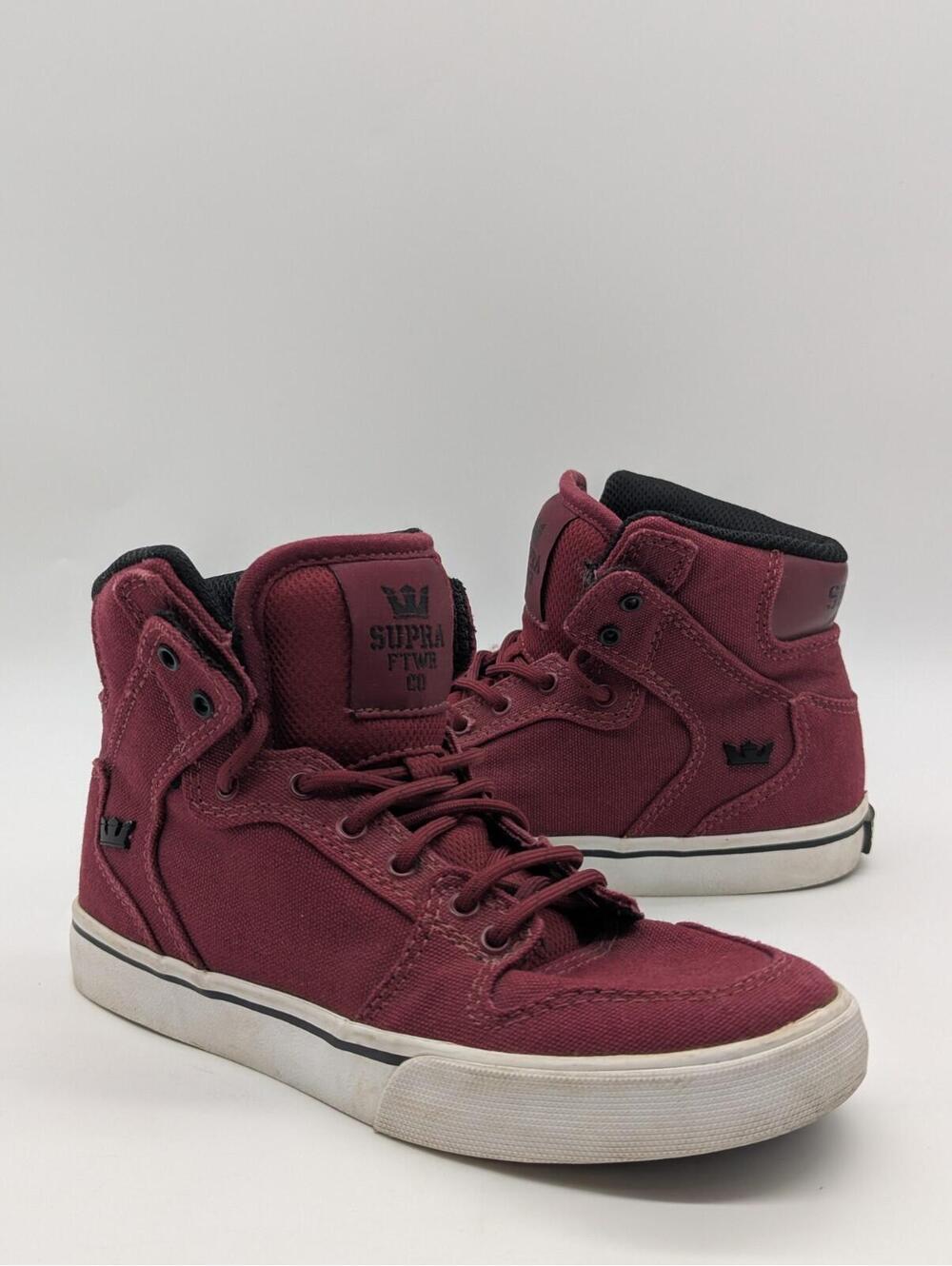 Supra Vaider Hi Top Skate Shoes Sneakers Burgundy White Kids Size 2Y 58208-650-M